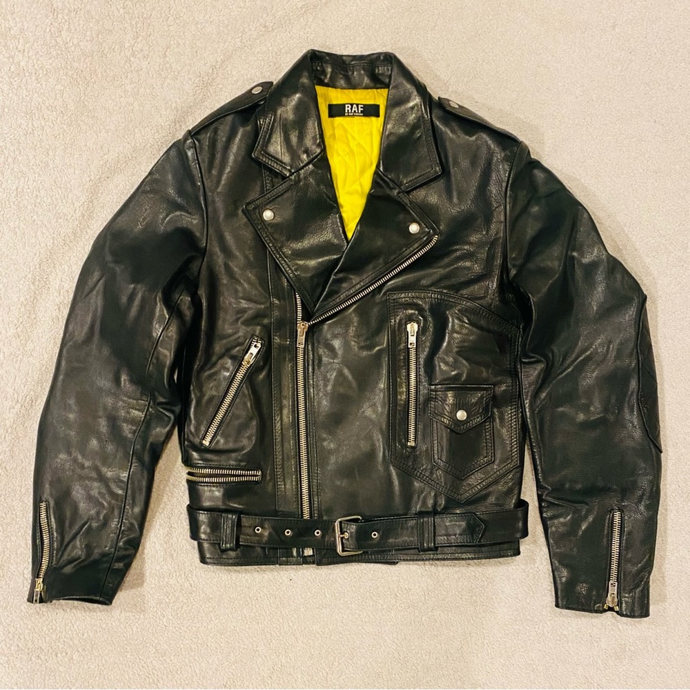 2006 RAF by Raf Simons Italy Black Perfecto Leather Rider Jacket Size 46